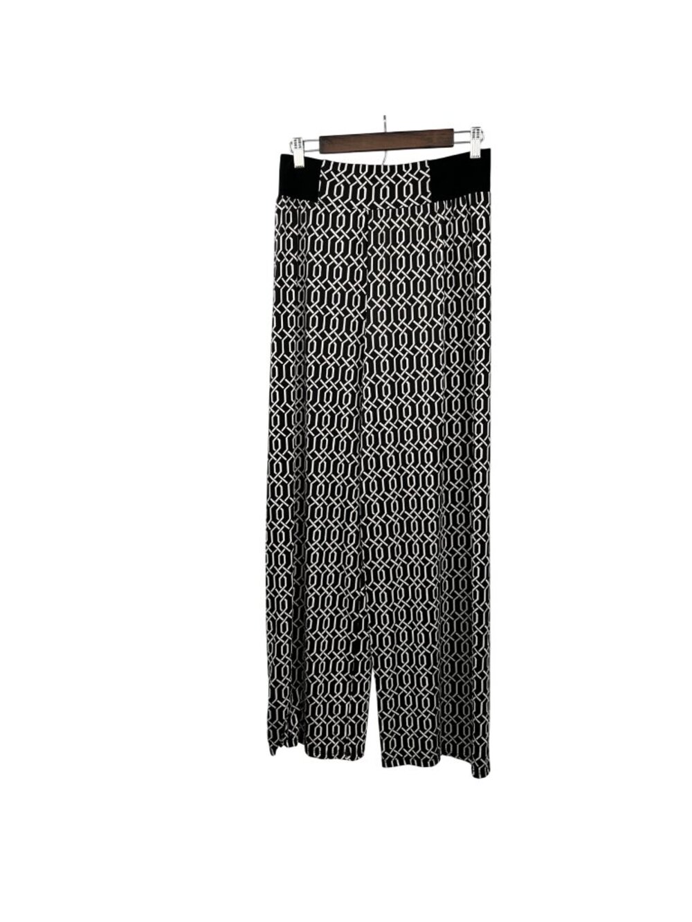 Ashley Blue Womens Wide Leg Pants Pull On Black/White Print Size Large